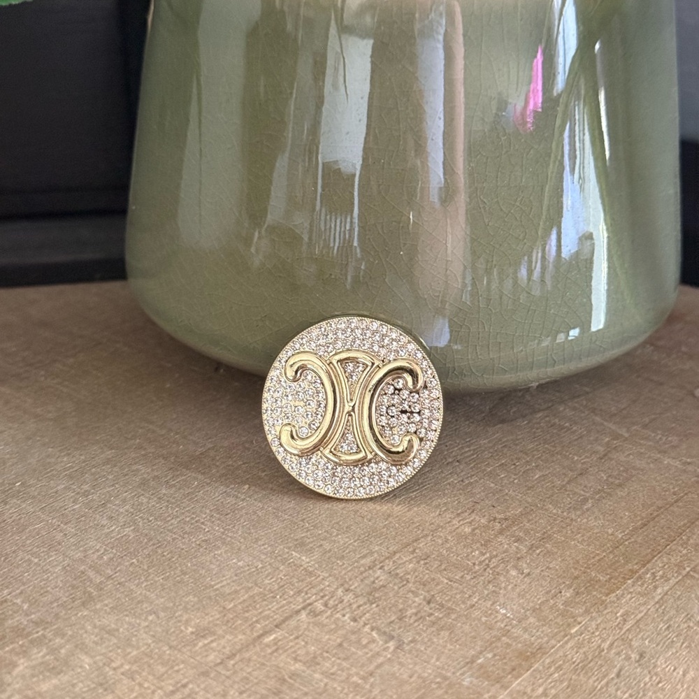 Gold Tone Crystal Medallion Brooch
